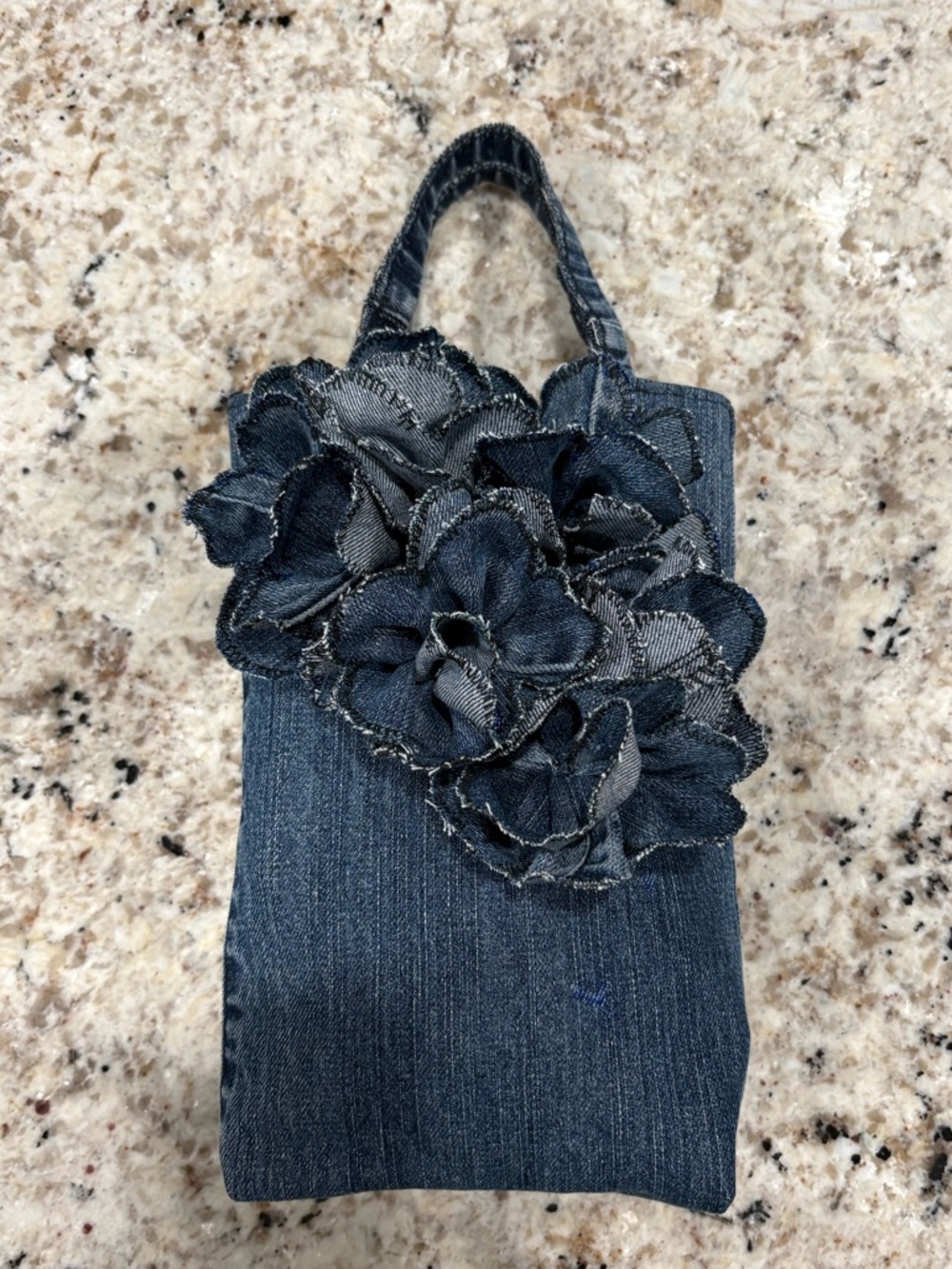 Denim Floral Mini Tote Bag - Dark Blue